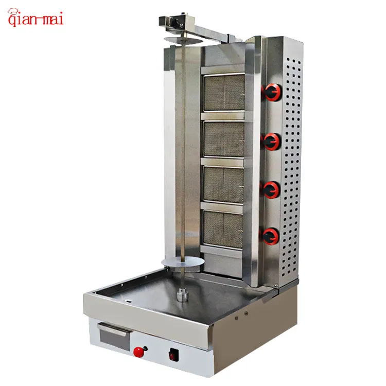 Mesin Dorner Kebab otomatis, mesin pemanggang Kebab Gas baja tahan karat 4 UNTUK RESTORAN dan pesta