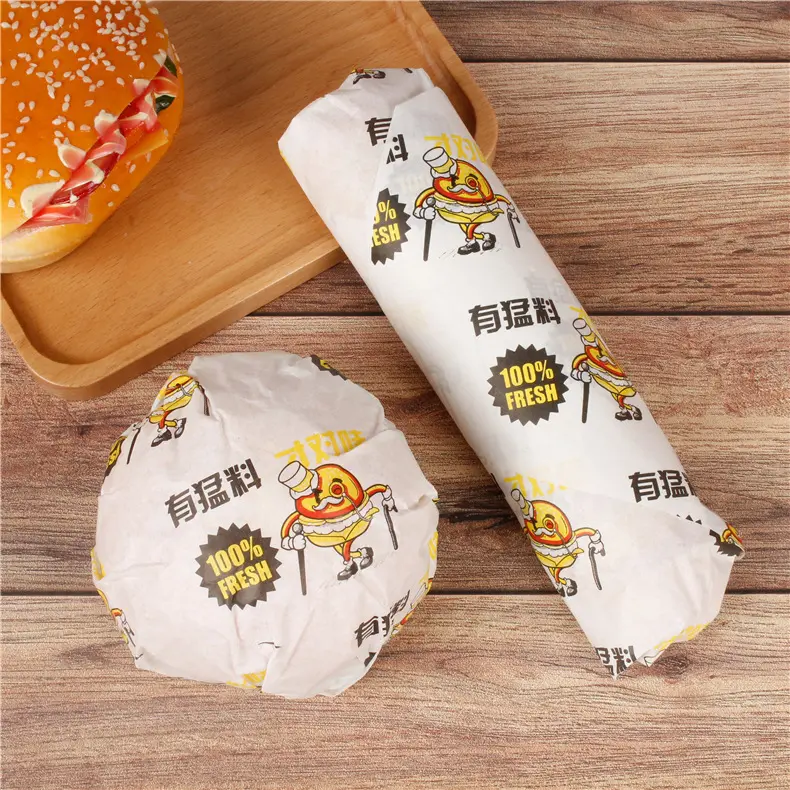 कस्टम लोगो मुद्रण हैमबर्गर पैकेजिंग तेल सबूत टिशू पेपर सैंडविच रैपिंग डेली कागज shawarma खाद्य ग्रेड मोम पेपर