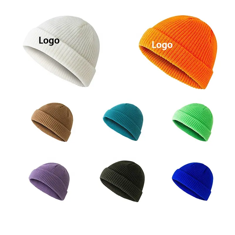 Commercio all'ingrosso in magazzino Logo Personalizzato Stampato Unisex Pure Color Inverno berretti cappelli Lavorati A Maglia