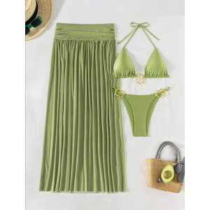 New Nga đồ bơi màu xanh lá cây váy Bikini Set Sexy tam giác dây đeo áo tắm cho phụ nữ - Product Image 4