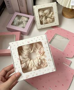 Tùy Chỉnh Kích Thước Và Thiết Kế Logo Các Tông Giấy Tóc Tie Phụ Kiện Satin Lụa Scrunchies Thiết Lập Hộp Quà Tặng Bao Bì Cho Scrunchies - Product Image 1