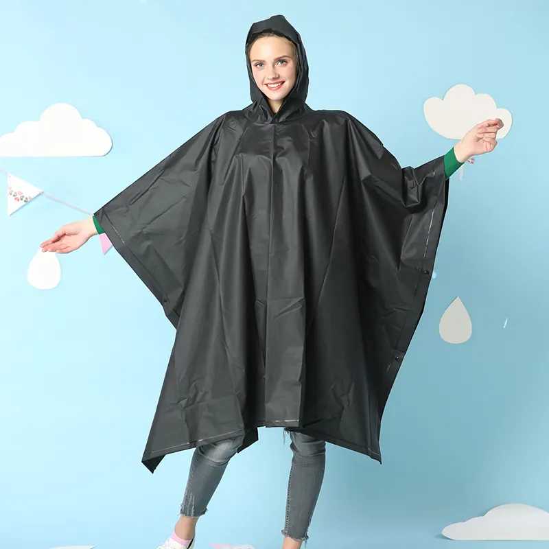 Capa de chuva quadrada para adultos com logotipo personalizado, poncho eva 100% impermeável, preto, reutilizável e biodegradável com capuz à prova d'água