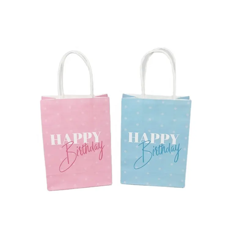 Blu rosa felice ragazzi ragazze regalo per lo shopping personalizza il tuo logo fai da te sacchetto di carta di buon compleanno multifunzione