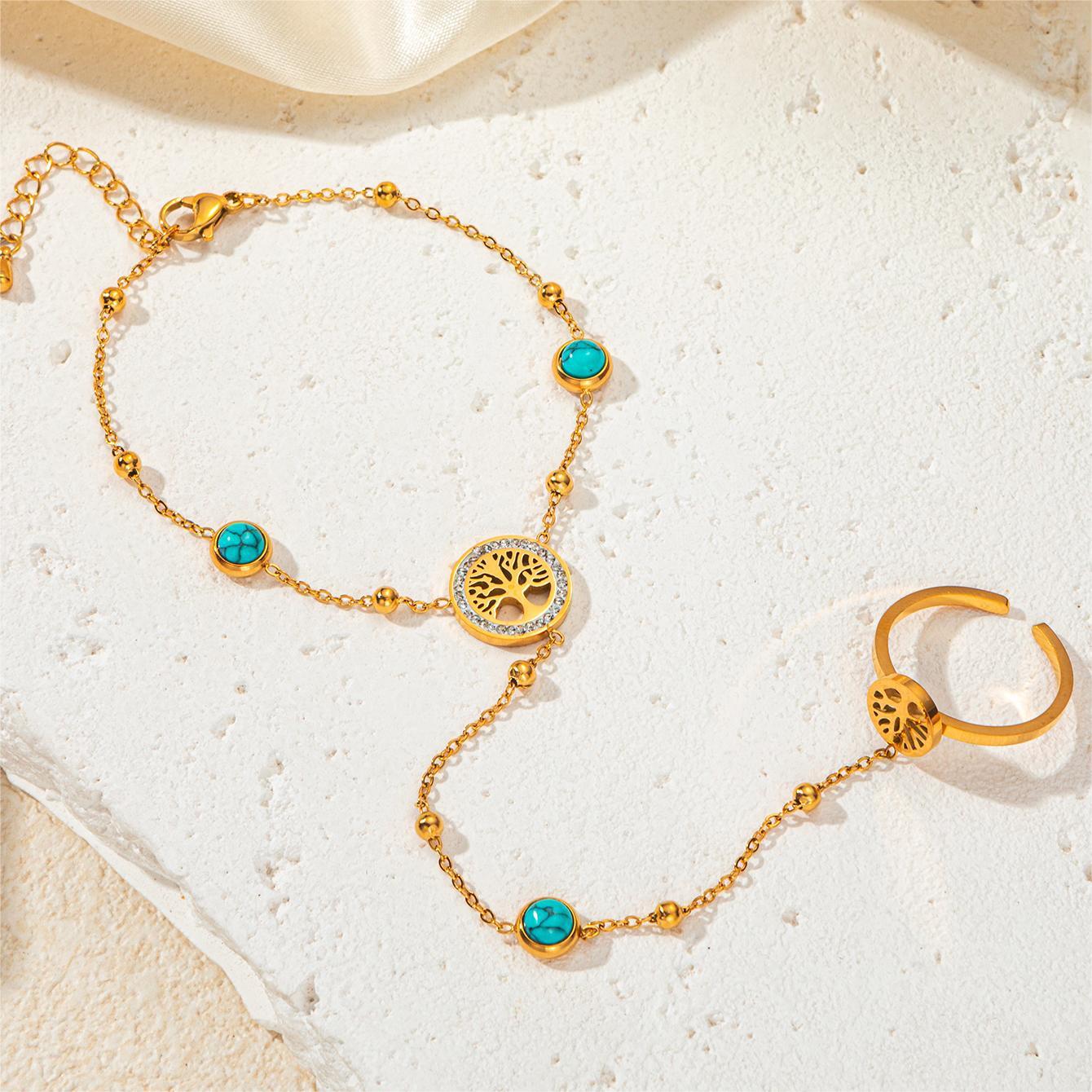 Bracelet type mitaine en acier titane plaque ronde turquoise