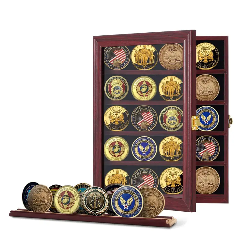 Wholesale Handmade Custom Wooden Display Box Coins Display Case Wooden Collection Commemorative Coin Gift Box