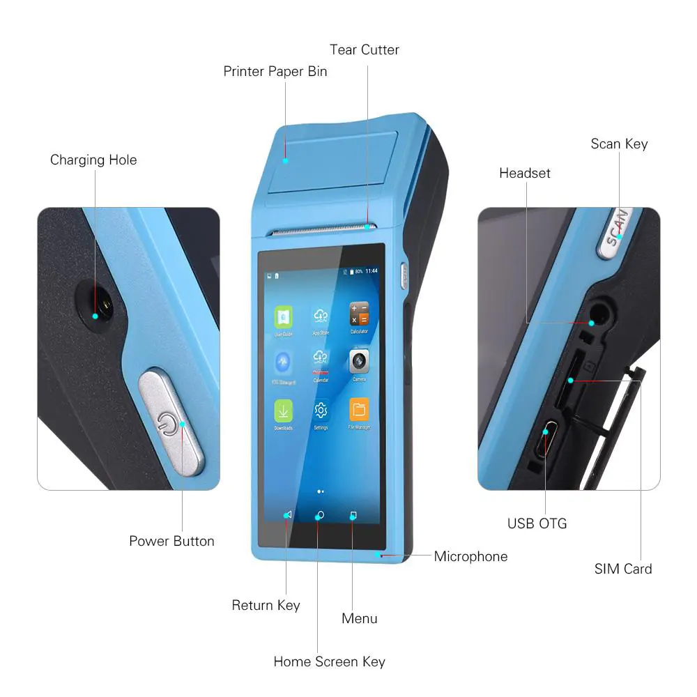 Goojprt Q2 Handheld Android Pda Pos Terminal Machine Thermische Bonprinter Met Nfc 3G, Wifi, Bt, Paly Store