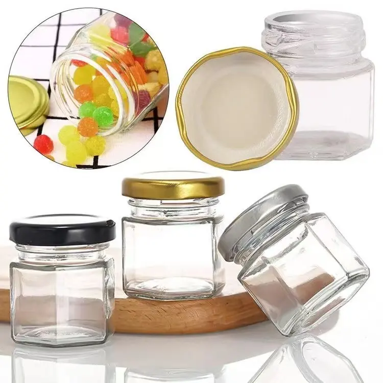 Fornecedores Garrafa De Armazenamento Vazio Frasco De Vidro De Mel 45ml 180ml 280ml Hexagon Shape Glass Jar Para Mel