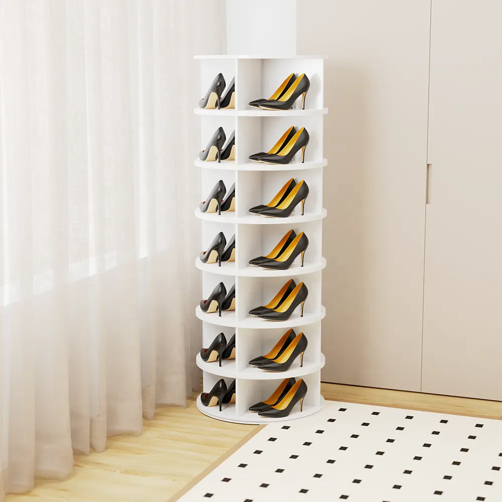 360-degree rotasyon 7 katlı yüksek büyük 360 dönen ayakkabı raf oturma odası mobilya PVC malzeme ayakkabı rafları