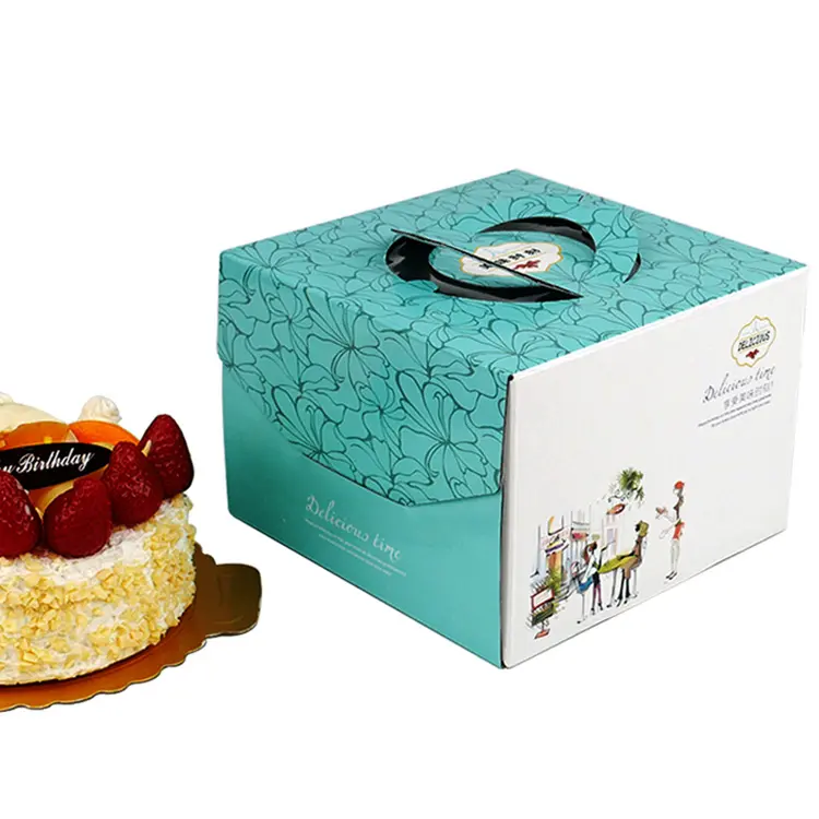 Wholesale Paperboard Paper Portable Cheese Cake Packing Boxes Handle Birthday Cake Bakery Box Product Packaging