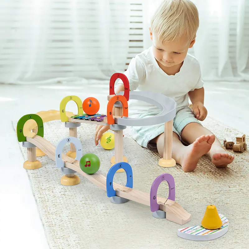 Toddler bằng gỗ âm nhạc đường sắt theo dõi bóng chạy đồ chơi trẻ em giáo dục sớm chạy hạt Trò chơi giáo dục trẻ em Đồ chơi bằng gỗ