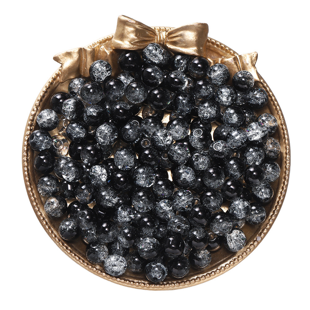 Perles de verre craquelé bicolores - noir et blanc