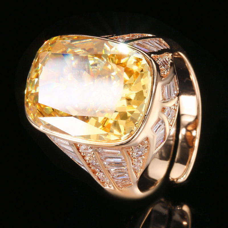 Anillo abierto de oro rosa con diamante amarillo talla Flor de Hielo