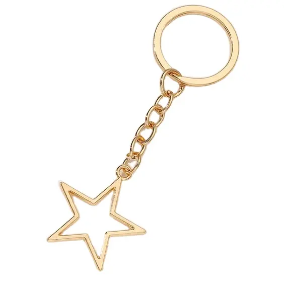 Alta Qualidade Liga De Zinco Estrela Forma Die Casting Nickel Gold Plated Cor Recorte Sem Esmalte Custom Metal Key Ring Chaveiro