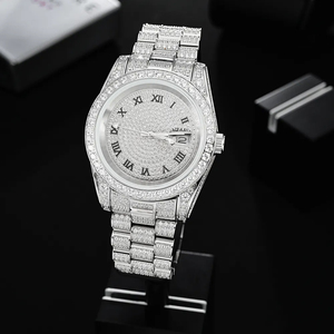 Benutzer definiertes Logo Iced überflutet Hip Hop Pass Diamant Test Luxus werk Automatische Präsidenten VVS Moissan ite Uhren