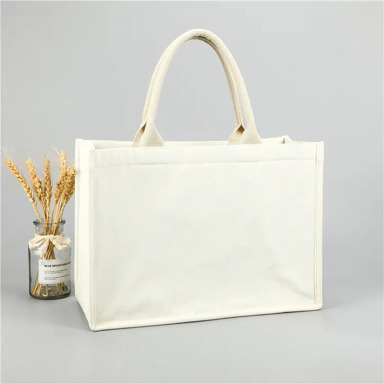 Atacado Grande Capacidade Em Branco Logotipo Personalizado Imprimir DIY Pintado À Mão Handheld Shopping Canvas Cotton Tote Bag