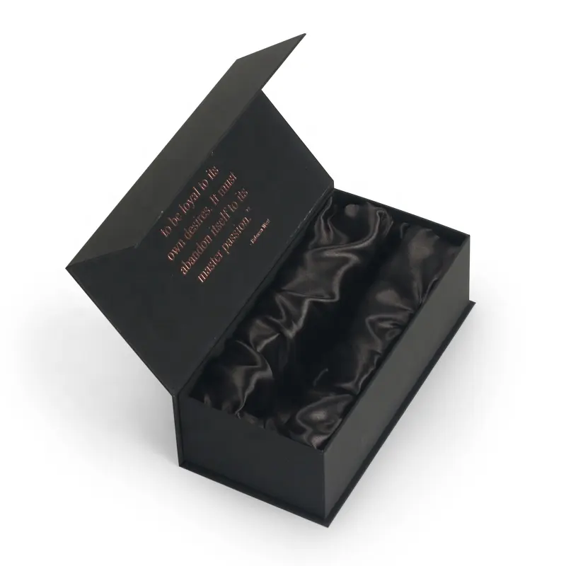 Emballage de boîte-cadeau magnétique pliable de luxe noir personnalisé doublé de soie