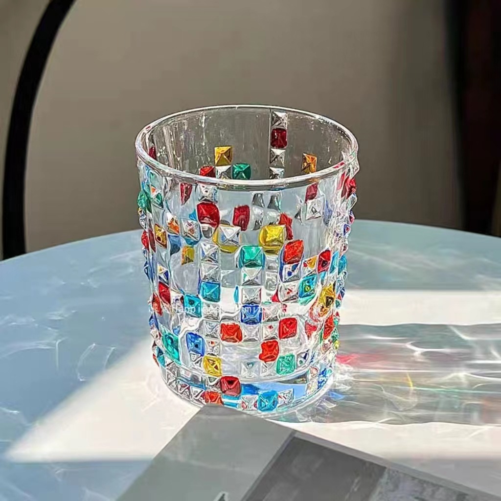 Short colorful girl gemstone hand-painted cup