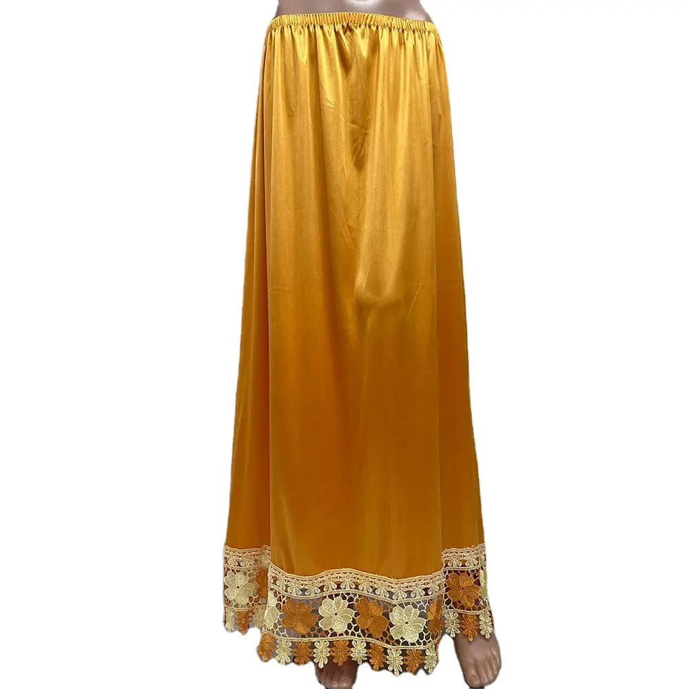MC-1646 2023 nova moda saias de cetim vestido muçulmano saia maxi de renda bicolor para mulheres muçulmanas
