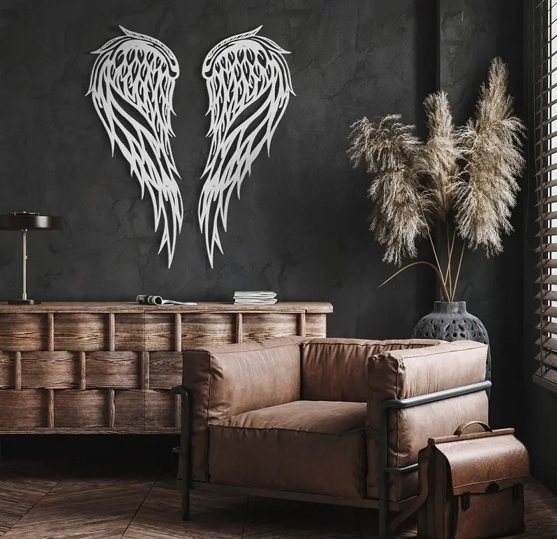 Decoración de pared de diseño único moderno, ala de Ángel blanca, fondo abstracto creativo, arte de pared de Metal, alas de Ángel