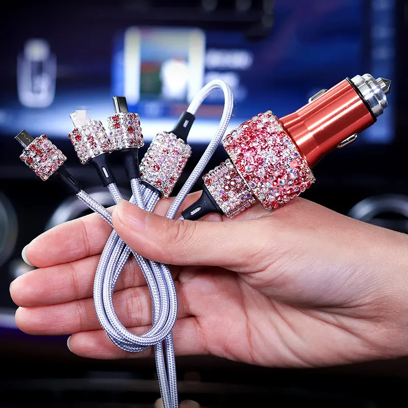 Высококачественный Хрустальный держатель для мобильного телефона зарядный кабель USB Автомобильное прикуриватель быстрое зарядное устройство 3 в 1 Автомобильное USB многофункциональное зарядное устройство