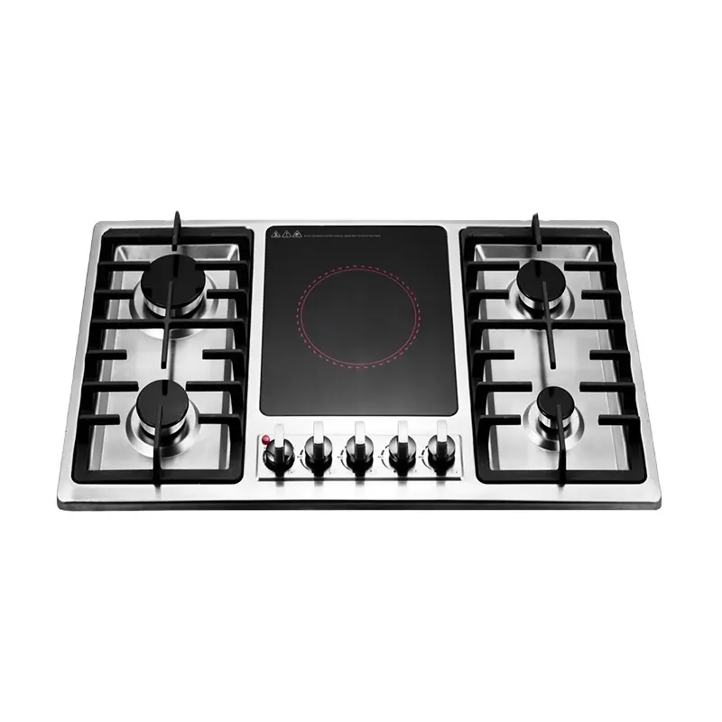 Estufa eléctrica de gas integrada, encimera de gas de acero inoxidable de 90cm con quemadores de cerámica