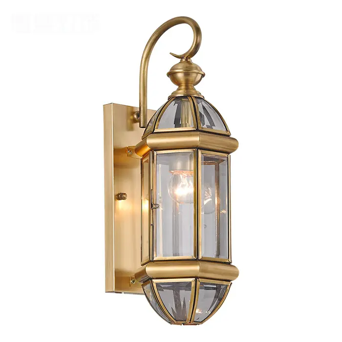 Vendita calda lampade da parete per esterni impermeabili in ottone dorato antico retrò IP65 per applique da giardino Vintage