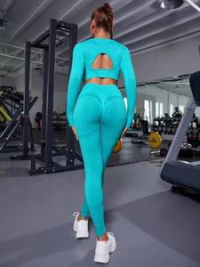 New liền mạch tập luyện thiết lập phụ nữ Activewear hai mảnh thiết lập dài tay áo sơ mi xà cạp Yoga phù hợp với - Product Image 3