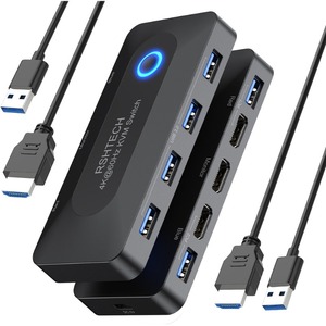 Conmutador KVM RSHTECH 2 piezas comparten 1 Monitor y 4 Dispositivos USB con 2 cables USB y 2 cables HD - Product Image 1