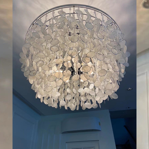 JC LUXU LIGHTINGクローム仕上げカスタムペンダントマザーオブパールシェルシャンデリア手作りドローイングリングドロップライトダイニング用 - Product Image 3