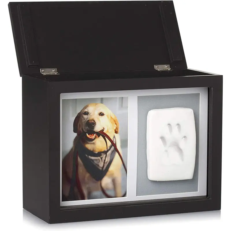 Premium Personalized Wooden Memorial Dog Urn Pet Photo Memory Keepsake Box Paw Print Impression Kit Ashes Urn for Pets