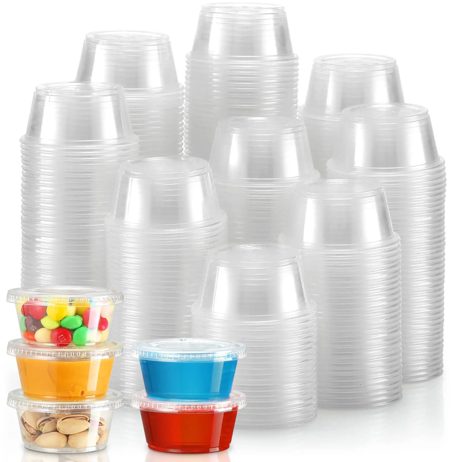 使い捨てPPソースカップ蓋付き小型プラスチック容器0.5オンス0.75オンス1オンス1.25オンス1.5オンス2オンス
