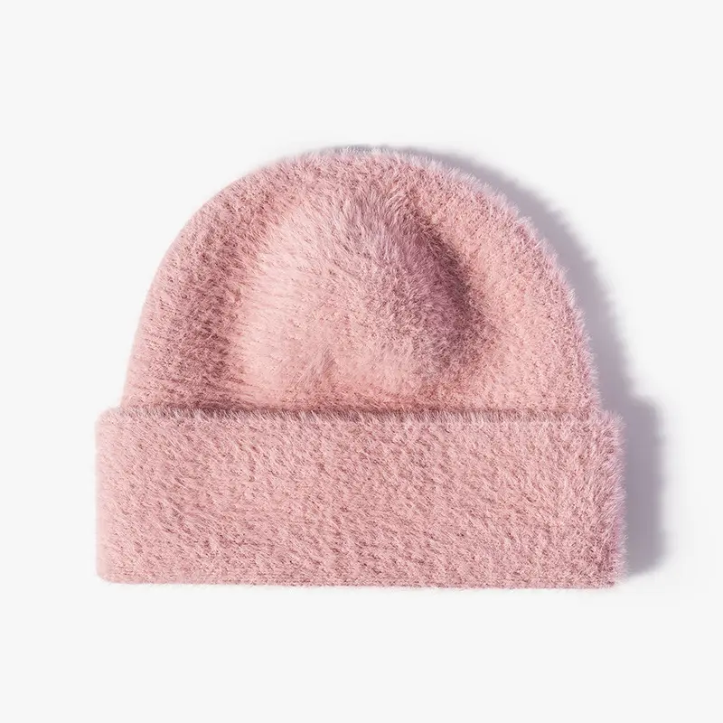 Imitation laine de vison chaud et épais automne et hiver chapeau tricoté en plein air chapeaux d'hiver avec bord bouclé protection des oreilles bonnet homme