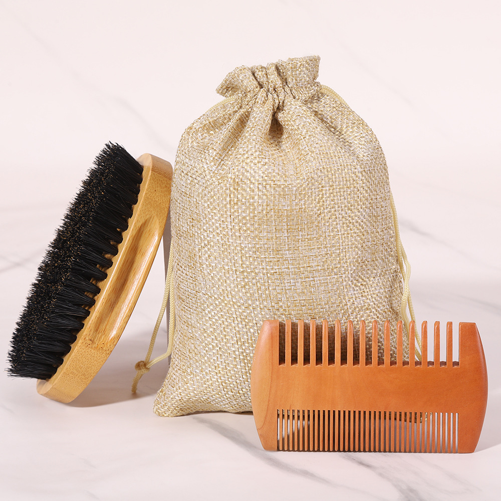 16146 sacchetto per lanugine in bambù ovale spazzola per barba griglia in legno di pero set da 2 pezzi