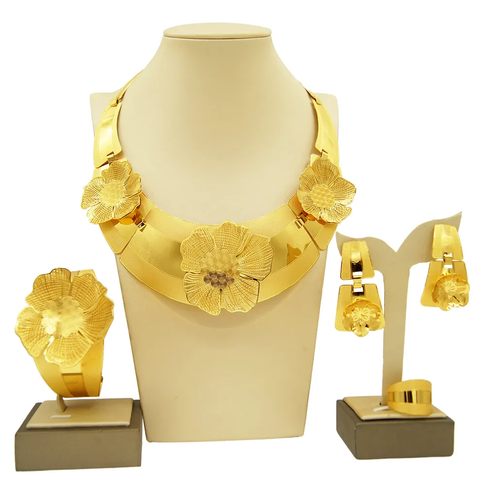 Yulaili-Conjunto de joyería grande de Oro brasileño para mujer, pulsera de lujo, accesorios de verano, 2022