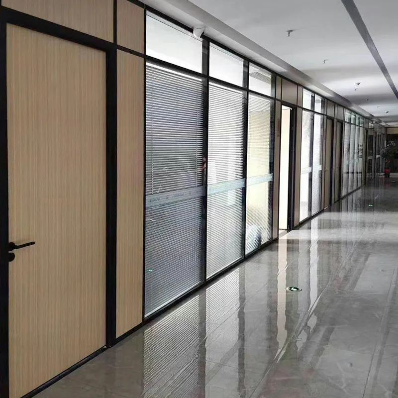 Moderno modulare insonorizzato senza cornice smontabile in alluminio temperato singolo o doppio vetro parete divisoria in vetro trasparente per ufficio
