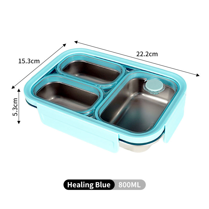 316L Sealed Three-Compartment Lunch Box (Blue)