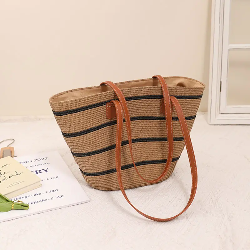 Handmade Basket Beach Bag Summer Raffia Straw Bag For Women