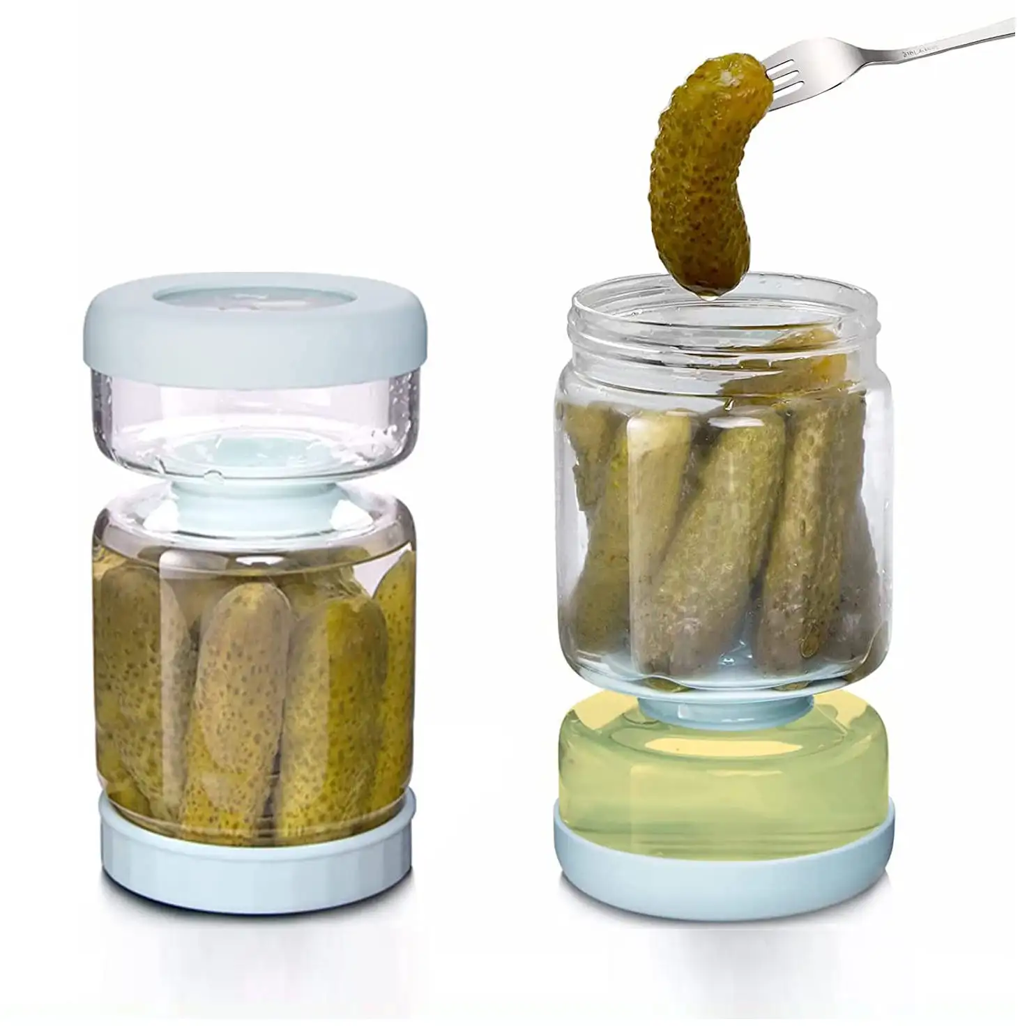 2023 pot de cornichon en verre chaud avec passoire Flip 34oz récipient de cornichon sablier cornichon séparateur de jus pot pour olives