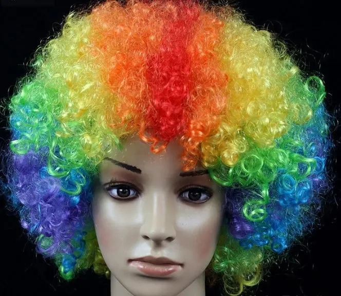 Preço de fábrica Rainbow Afro Wig, Palhaço engraçado colorido Curly Afro Wigs para crianças adultas mulheres homens, Curly Crazy Afro Wig 70's for Kids