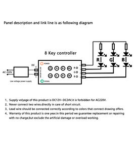 Controlador Led Inalámbrico, Pwm, Rf, 8 Teclas, Control Remoto, DC12V, 24V, 10A, 3 Canales, RGB - Product Image 3