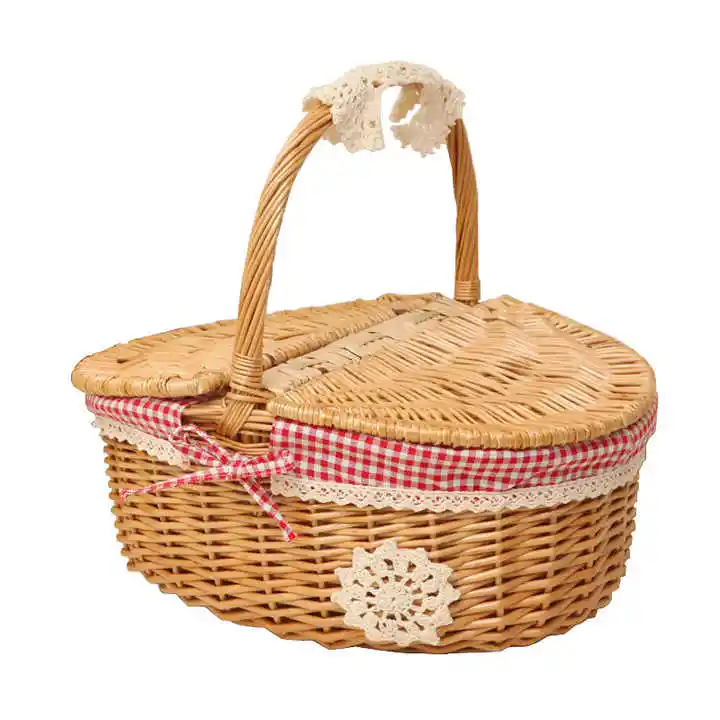 Venda quente handmade vime tecido piquenique cesta com tampa