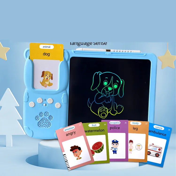 Kinder Vorschule Interaktive Englisch Tier Emotion Frühe pädagogische Flash-Karte LCD-Schreibt ablett sprechen Flash-Karten