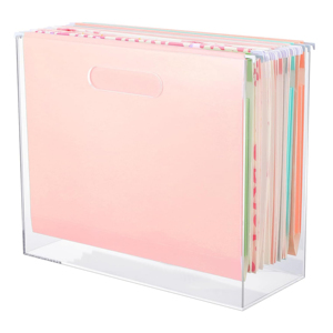 Caja de archivo de acrílico transparente delgada con asas Caja de archivo de escritorio para trabajo en casa Oficina Escritorio Archivo Documentos Almacenamiento - Product Image 3