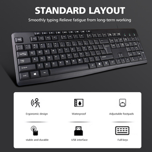 Teclado Qwerty Azerty para ordenador, Teclado negro con cable Usb para Pc