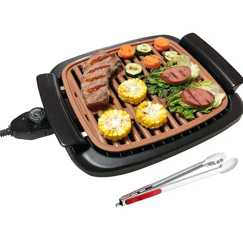 Nonstick Electric Indoor Smokeless Grill Portable BBQ Grills with Recipes Fast Heating Adjustable Thermostat Easy Clean