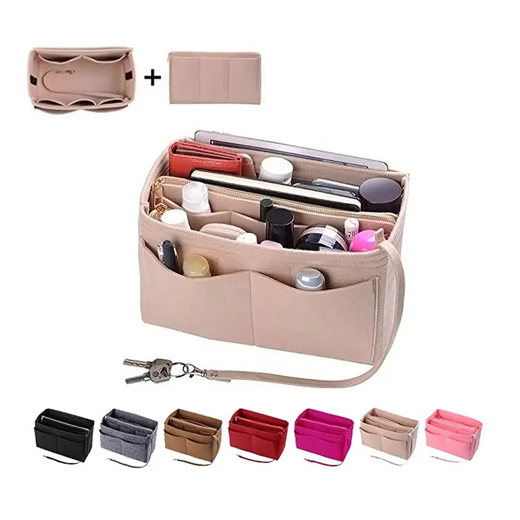 OEM ODM войлочная сумка-Органайзер с несколькими карманами, сумочка для косметики, войлочная сумка-Органайзер, роскошная сумка-Органайзер