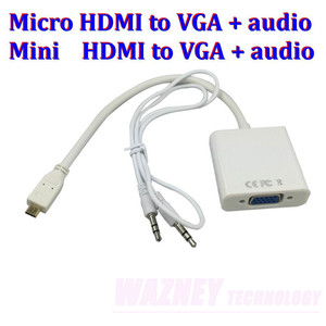 Cable convertidor Mini Micro HDMI a VGA con Extractor de Audio de 3,5mm Cable de conversión PC Mini HDMI macho a VGA hembra adaptador