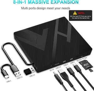 高速外部DVD光盘驱动器播放器7合1数据传输SD + tf卡读卡器，适用于笔记本电脑类型的USB c DVD驱动器 - Product Image 3