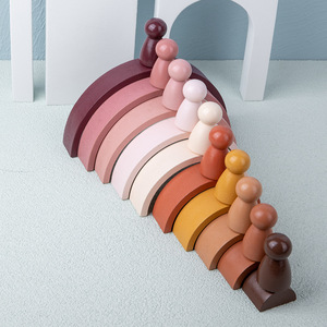 Early Education Supply Colorful Bridge <strong>Pattern</strong> Learning Tower Game Arch Wooden Puzzle Stacking Toy <strong>Building</strong> Kids Rainbow <strong>Block</strong>