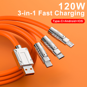 Tüm cihazlar için 120W üçlü USB hızlı şarj kablosu 3 1 USB veri şarj yüksek hızlı evrensel hızlı şarj - Product Image 2